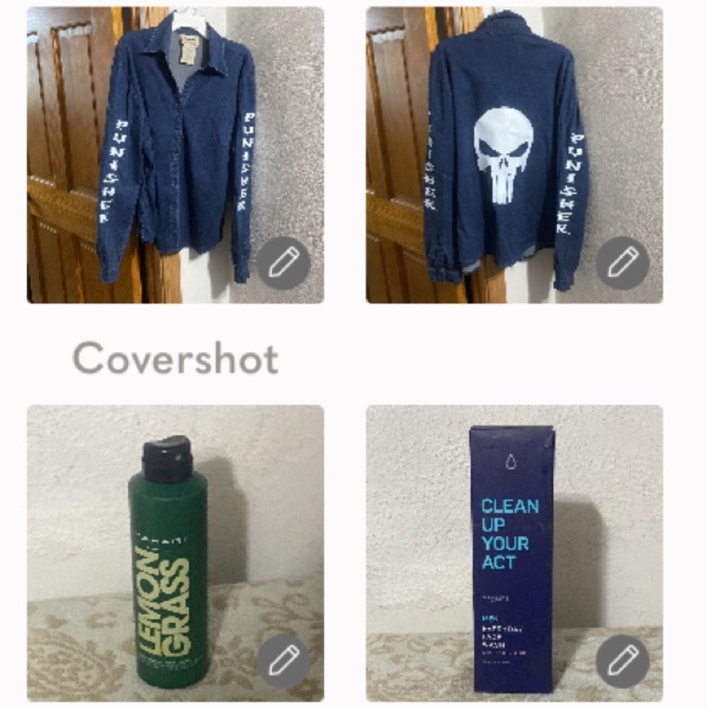 PUNISHER denim buttonup L=25Dx20A+Tahari🍋+Clean up your act 8.820Z facewash